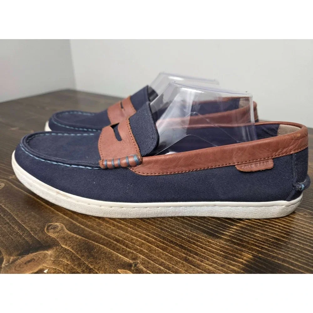 Cole Haan Nantucket 2.0 Men's Shoes Size 10 M Navy‎ Brown Canvas Slip On Loafers